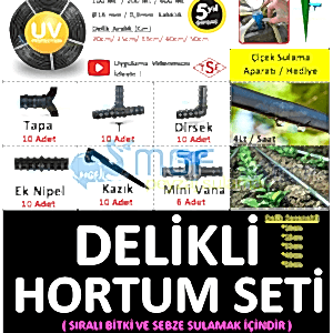 100 Metre 20cm Delik Aralıklı Sebze Damla Sulama Seti | Delikli Hortum Boru + Ek Parçaları ✅