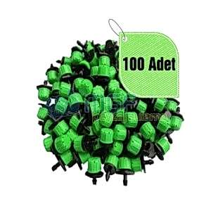 100 Adet | Yeşil Debi Ayarlı Hat Üstü Damlatıcı  0-100 Lt/Saat Damla Sulama Aparatı
