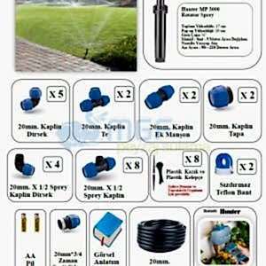 (0m²-150m² Arası) Çim Alan Otomatik Sprey Bahçe Çim Sulama Seti  8 Adet Mp Sprey Başlıklı ( 6mt - 9mt Atış)